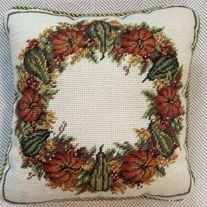 Gorgeous New Autumn Wreath Needlepoint Pillow